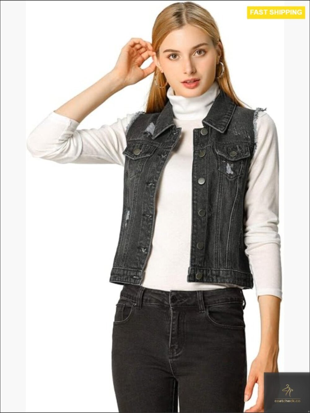 Vintage Washed Denim Vest Sleeveless Button Front Distressed Jean Jacket